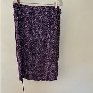 Floral Print Navy Midi Skirt with Pink Accents